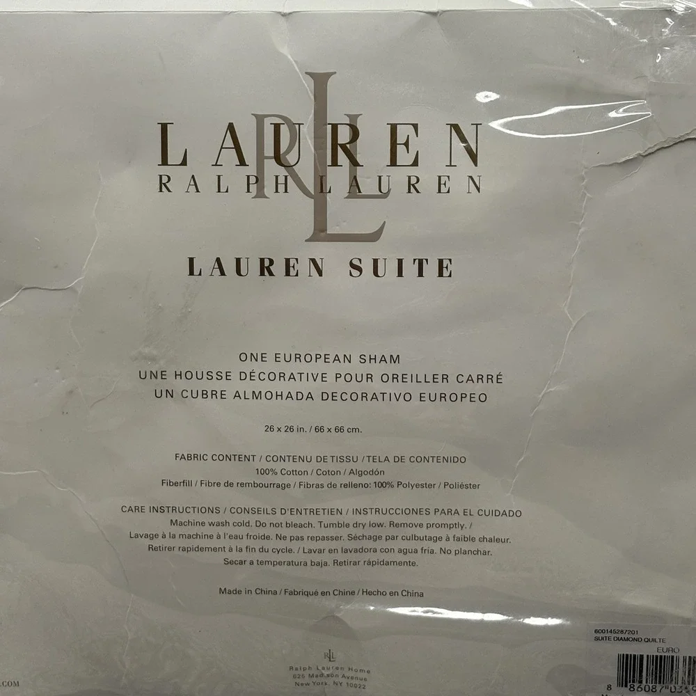 Ralph Lauren Suite Diamond Quilted Cream Cotton‎  Euro Sham NEW One Sham